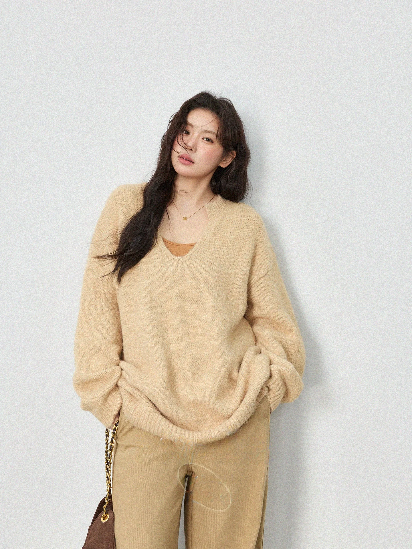 

plus Size Women's Lazy Sle V-Ne Knitwear Autumn Winter New Loose Slimming Outerwear Long Sve Casual Faion Polyester ...