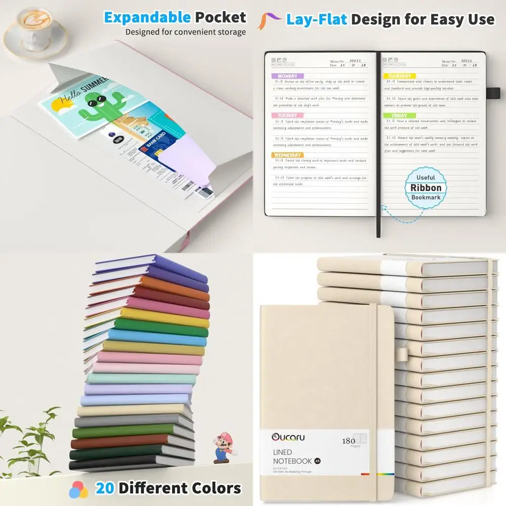 

Набор из 16 тетрадей формата А5 в линейку, 180 страниц, плотная бумага 100 г/м², идеально подходят для ежедневных записей, работы, учебы и путешествий