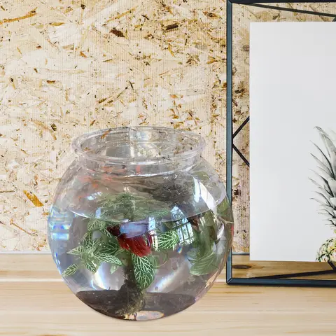 Transparent rund plastakvarium liten guldfiskskål för hemmakontorsdekor skrivbordsfisktank lätt fiskskål för bröllop 8 best sales miniakvarium - №2
