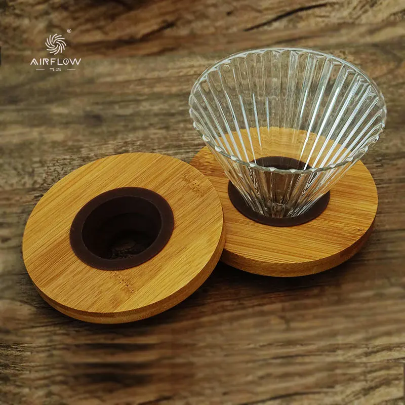 Pour Over Coffee Set With Wooden Stand Airflow Coffee Tool V60 Thickened Glass Dripper