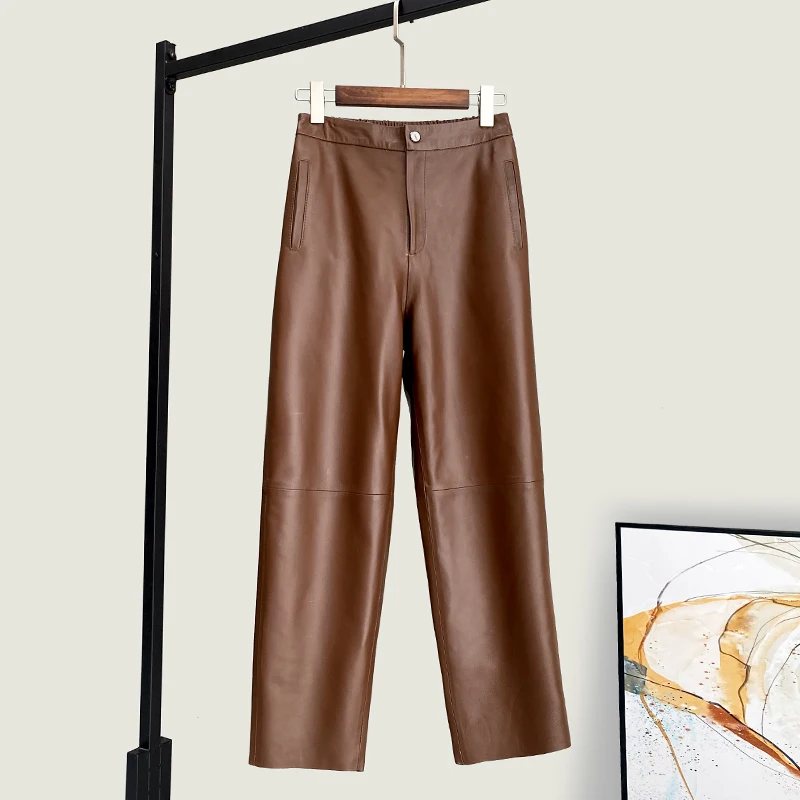 Winter New High Quality Genuine Real Leather Pants Women's Fashionable Sheepskin All-Matching Casual Cropped