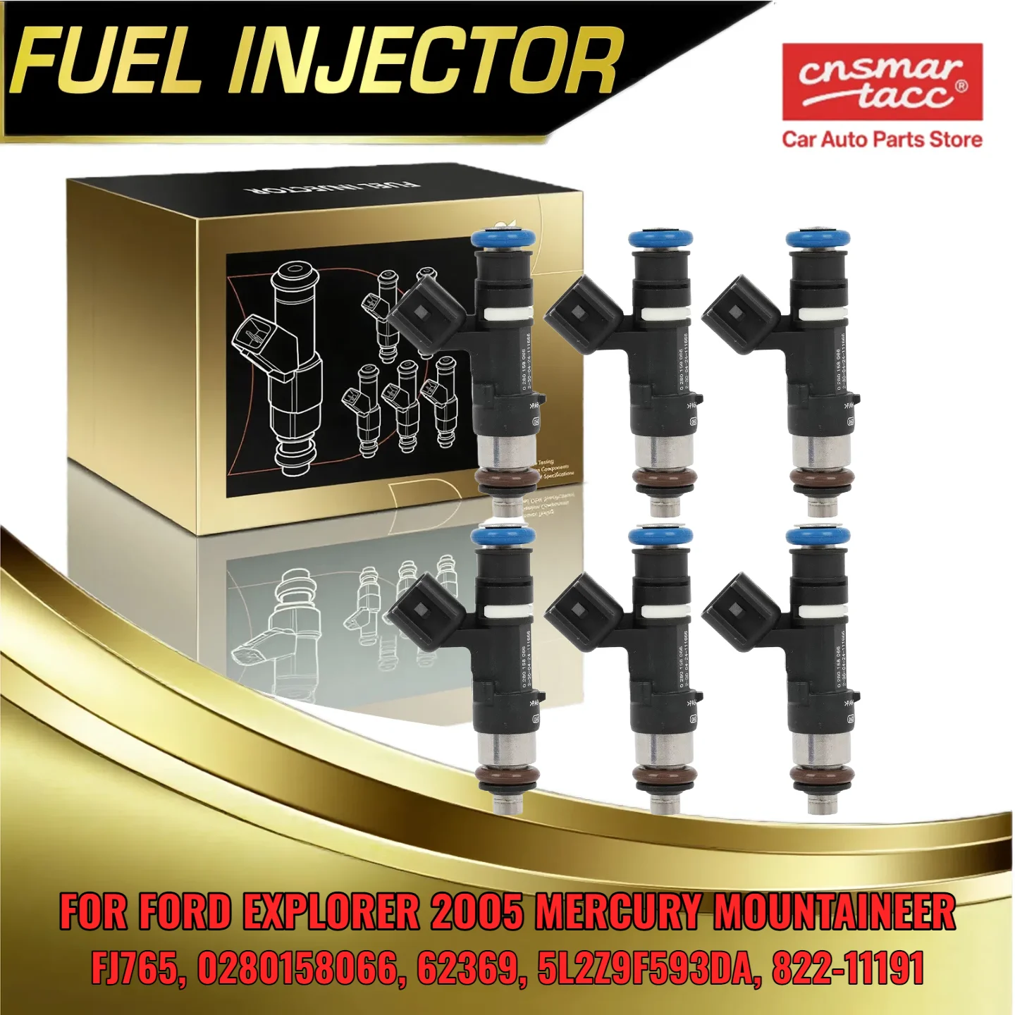

Set of 6 Fuel Injector for Ford Explorer for Mercury Mountaineer 2005 V6 4.0L FJ765 5L2Z9F593DA 82211191