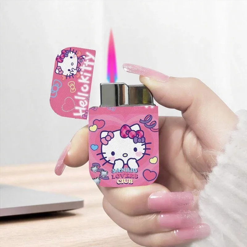 2024 New Cute Kawaii Hello Kitty Lighter, Pink Flame Windproof Metal Lighter, Complimentary Small Tools, Free Shipping Wholesale