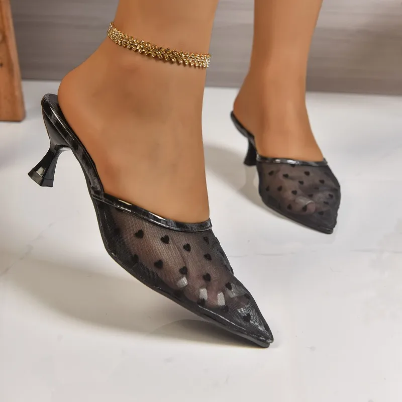 

Сетчатые тапочки, осенние новые нескользящие износостойкие сандалии на шпильке с острым носком и неглубоким носком