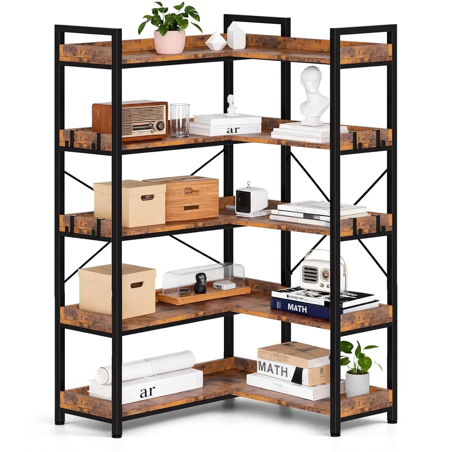

5-Tier L-Shape Corner Metal Shelf Plant Stand 14in Shelves Small Space Living Home Office, Customized