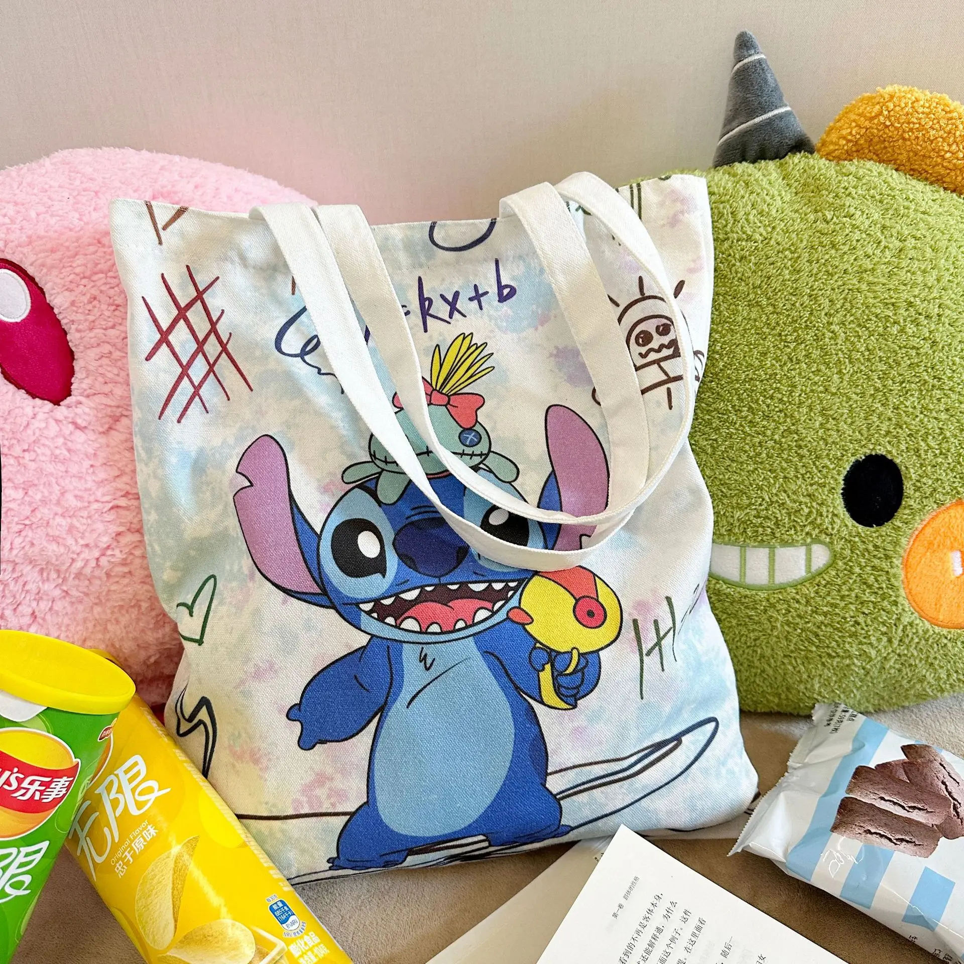 New Disney Stitch Canvas Handbag Cute Cartoon Large Capacity Student Shoulder Bag Women Shopping Bag Girl Gifts