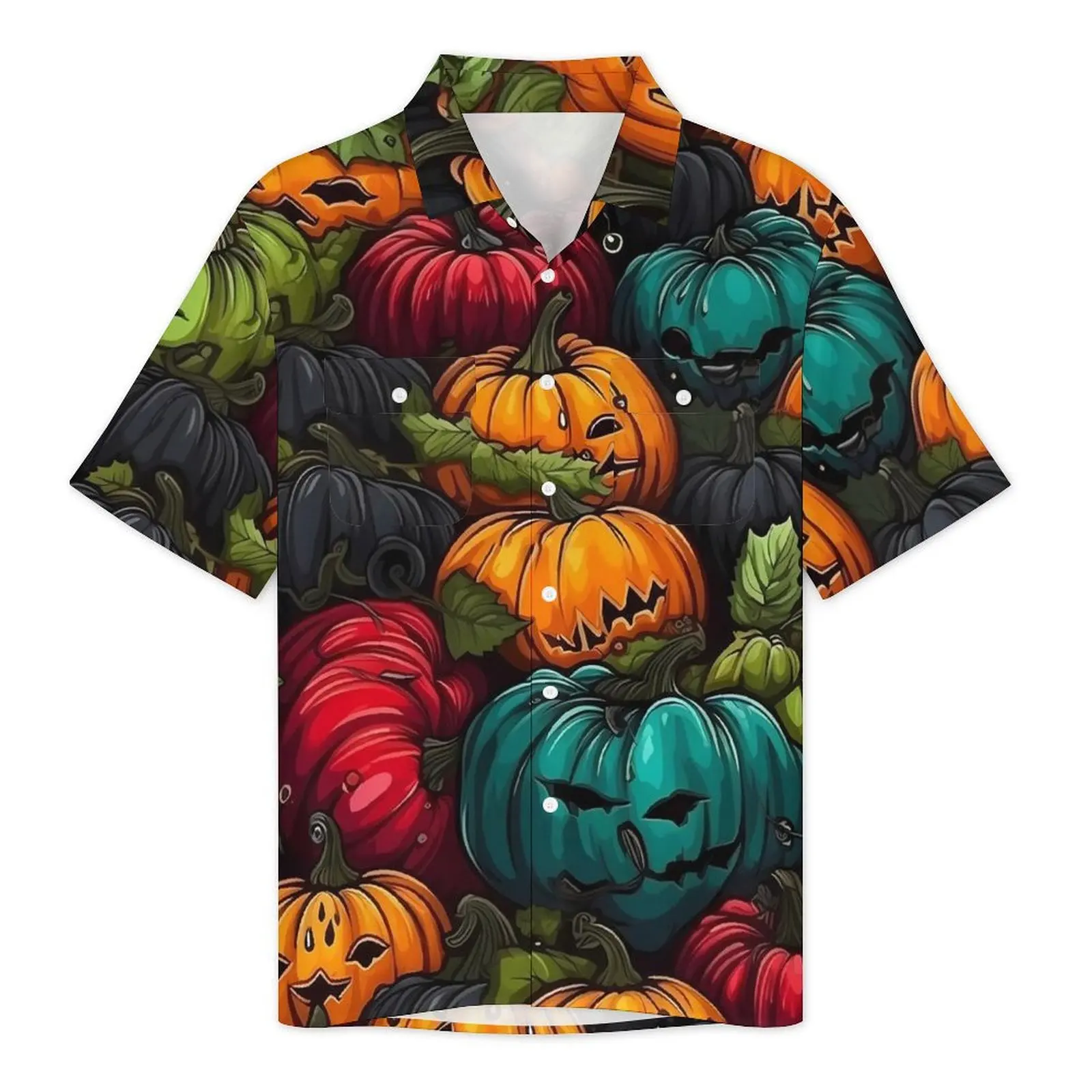 Hawaii Shirt Vacation Halloween Print Blouses Funny Pumpkin Novelty Casual Shirts Men Short-Sleeved Fashion Oversize Clothing