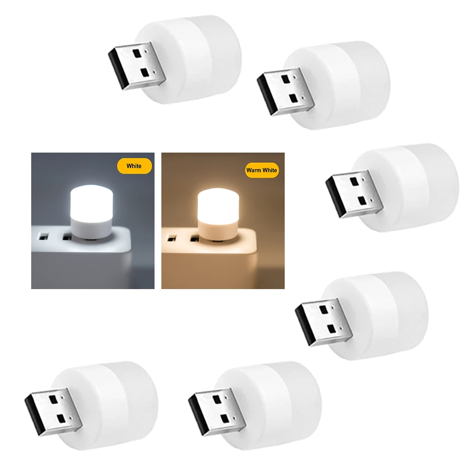 

20-100Pcs USB Plug Lamp 5V Super Bright Eye Protection Book Light Computer Mobile Power Charging USB Small Round LED Night Light