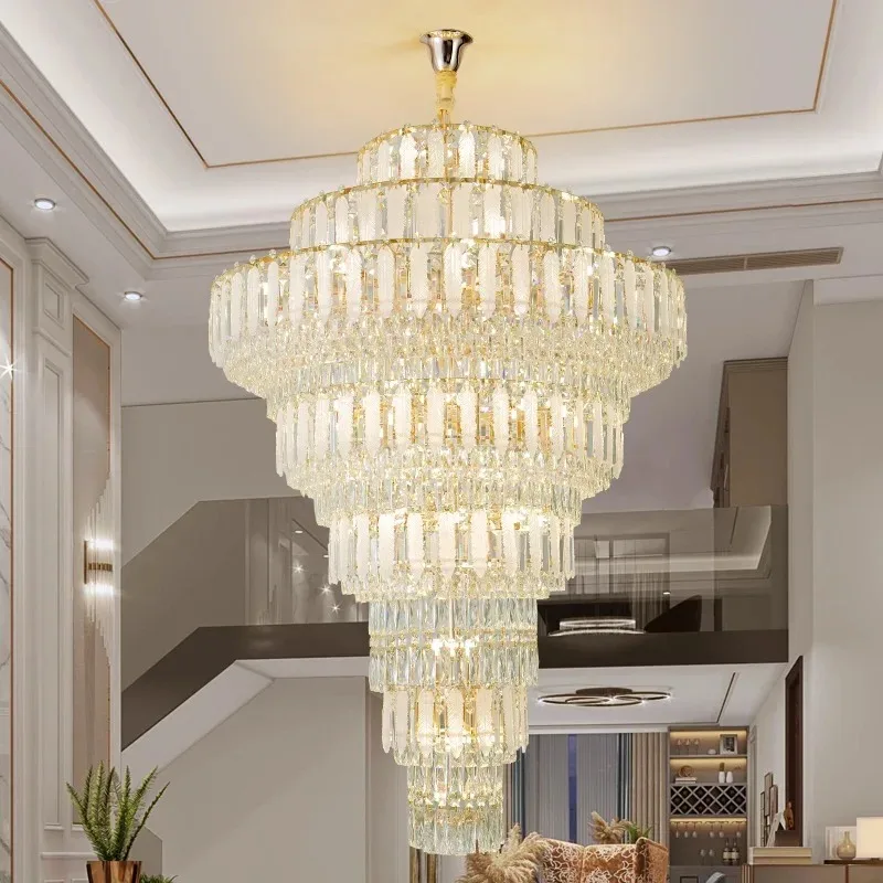 New duplex building chandelier, empty and high-end French light luxury crystal in the middle of the building