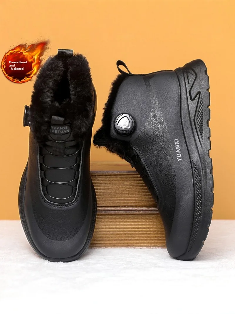 Warm Fleece Lined High Top Men's Boots Waterproof Non Slip Workwear Black Chef Shoes for Winter Snow Boots Casual Leather Shoes