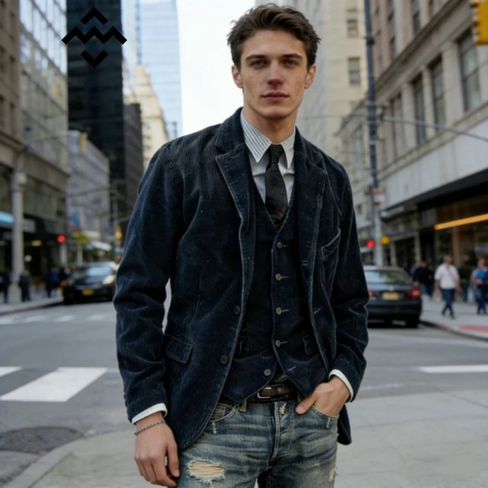 Casual Corduroy Suit Jacket Men's Loose Fit Cotton Spring Summer Autumn Leisure Style Single Button Closure No Back Split