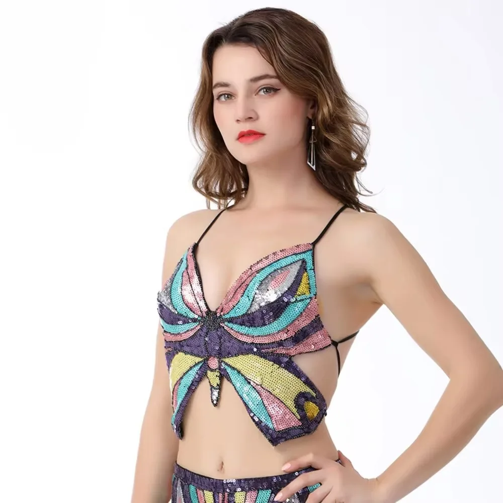 

Tribal Belly Dance Halter Festival Butterfly Padded Bra Bandage Costumes Belly Dance Belt