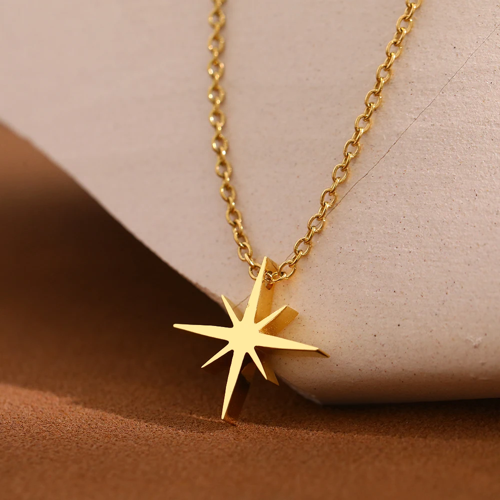 Stainless Steel Necklaces Gothic Polaris Star Pendant Gothic Accessories Chain Choker Male Necklace For Women Jewelry Party Gift