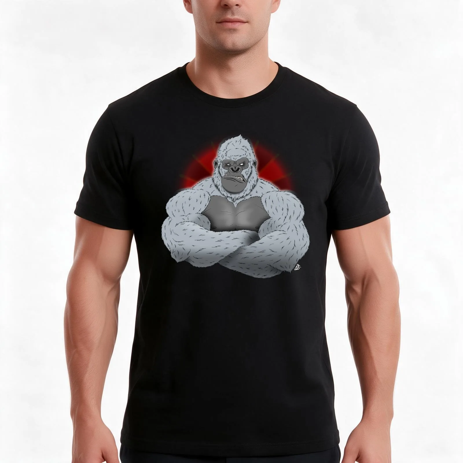 Albino Angry gorilla background red T-Shirt, Summer Casual Cotton Tee, Oversized Streetwear Tops, Vintage Graphic Print