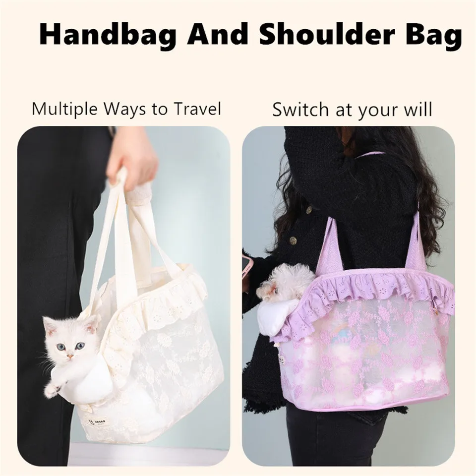 Imagem -04 - Hanpanda-portátil Double-layer Lace Mesh Bolsa para Outing Respirável Cat Bolsa Shopping Bolsa Removível e Lavável Small Dog Bolsa Versão Coreana