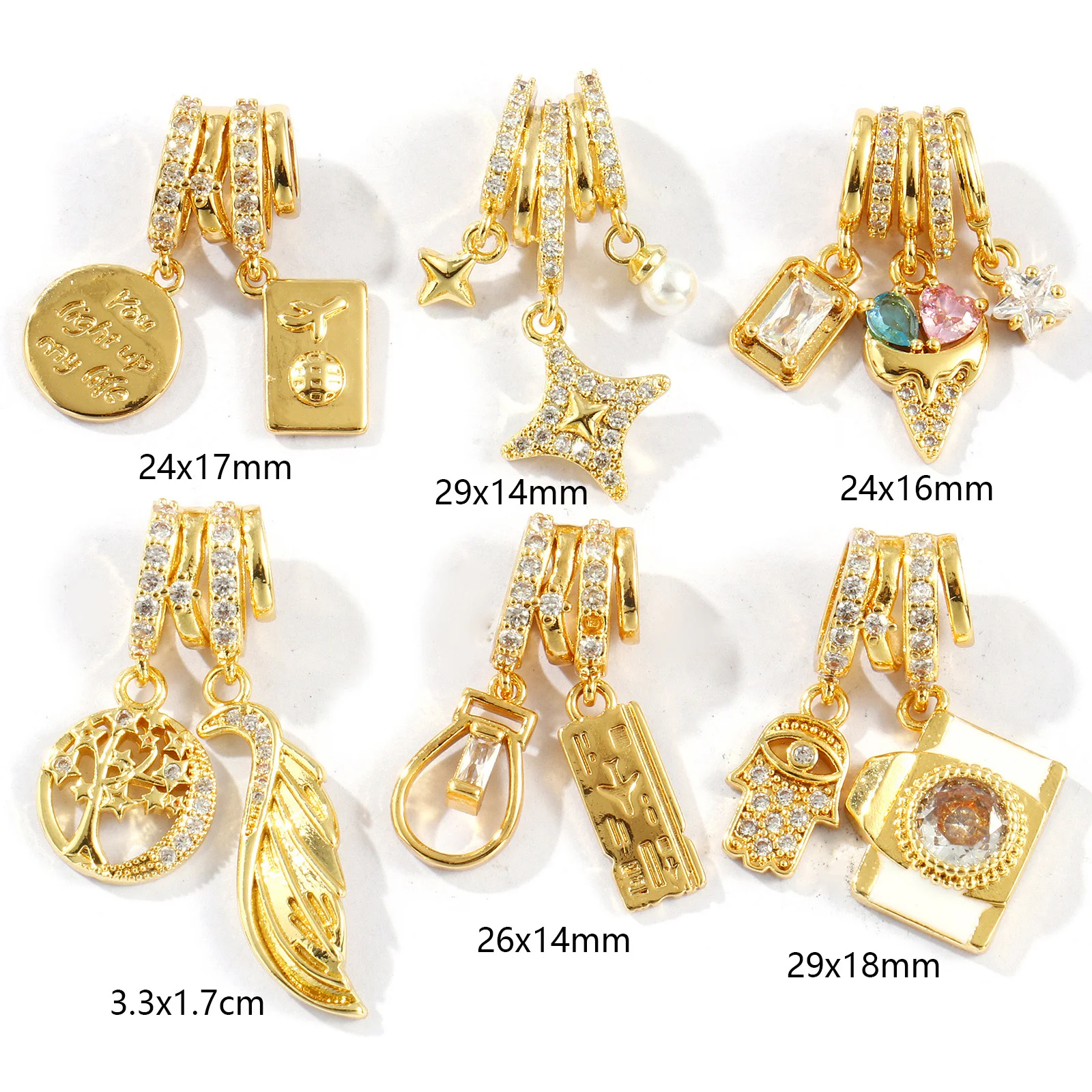 1pc Brass Charms Gold Color Geometric Star Geometric Micro Pave Clear Rhinestone Pendant For Women DIY Necklace Jewelry Findings