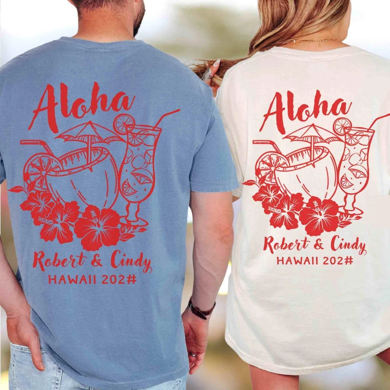 Custom Couples Hawaii Trip Cotton Tops Tshirt Personalize Maui Honeymoon Vacation T-shirt Graphic T Shirts Y2k Top Summer Tees