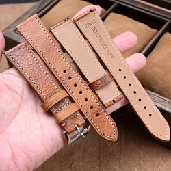 Calfskin Genuine Leather Watchband 20mm 22mm Quick Release Vintage Oil Wax Leather Business Smart Watch Strap Band Accessories