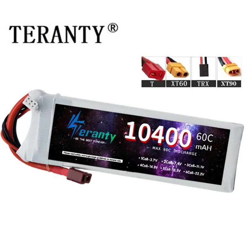 

TERANTY 7.4v Lithium Battery 2S 10400mAh 60C Lipo Battery For RC Racing Car Model Drones Boats Airplane FPV With XT60 Connector