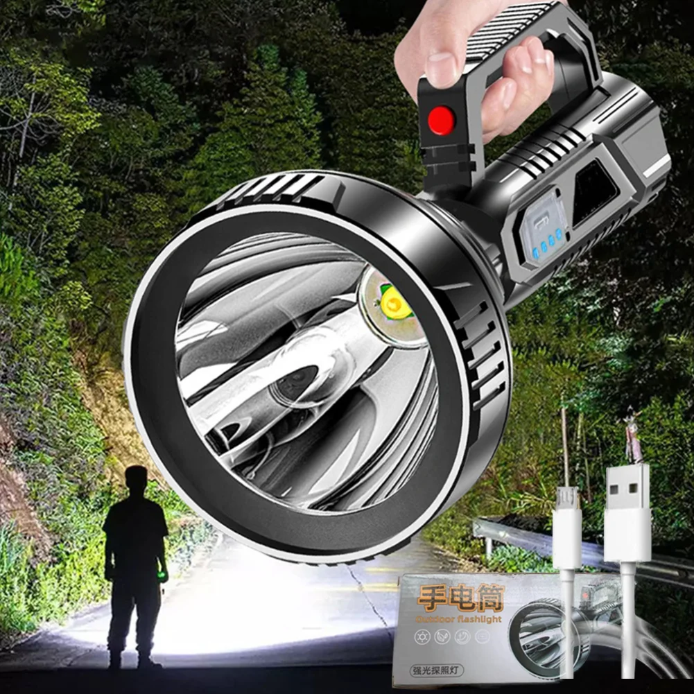 

Rechargeable Spotlight Flashlight 3Mode High Lumens Handheld Spotlight LED Searchlight USB Output for During Hurricane Emergency