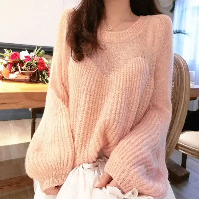 

New Long Sleeved Western-style Knitted Sweater with a Loose Fit for Wearing Outside Autumn and Winter Fat Mm Autumn