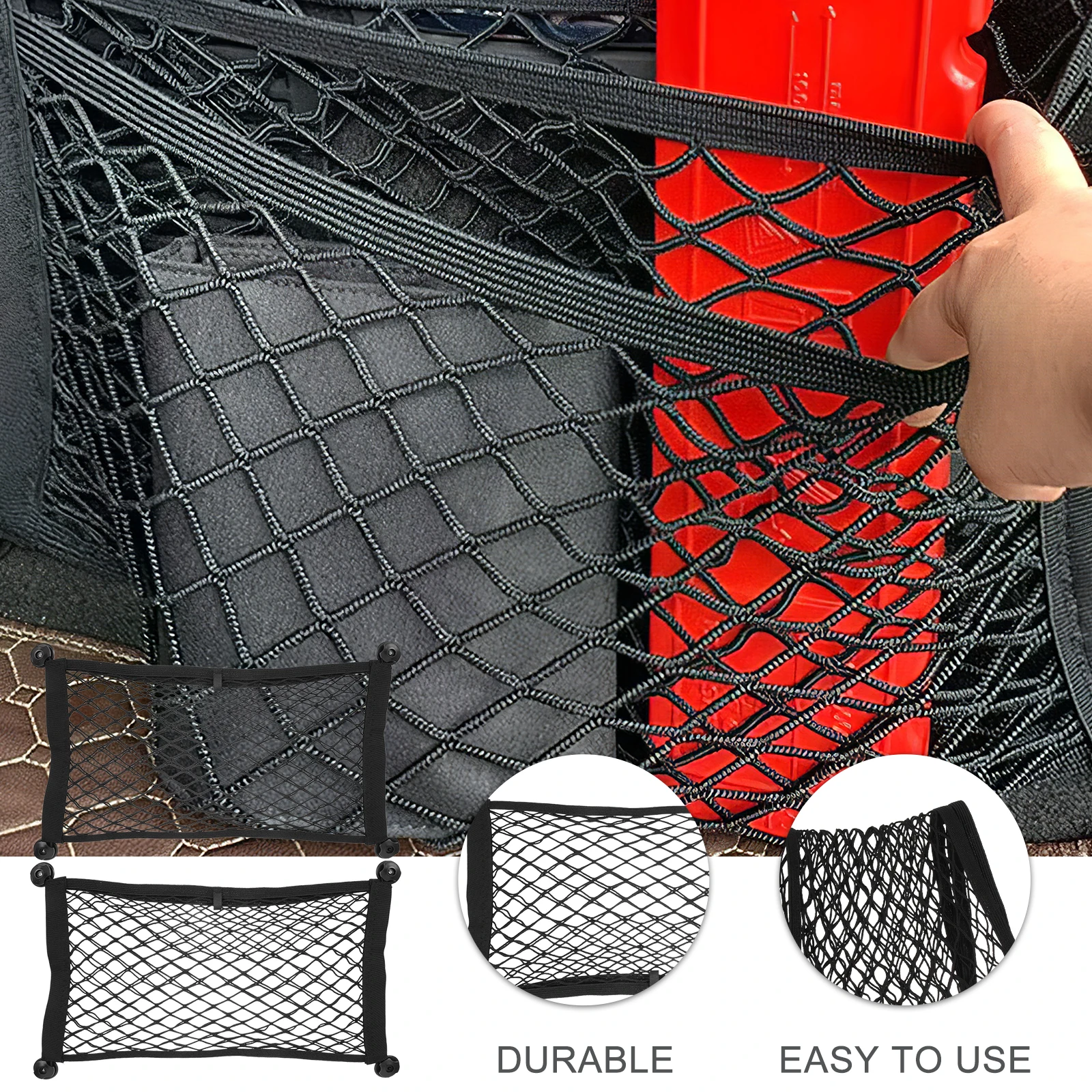

2Pcs Car Storage Net Bags Mesh Pockets Organizer Trunk Cargo Net Small Items Holder Durable ABS Polyester Car Organizer Backseat