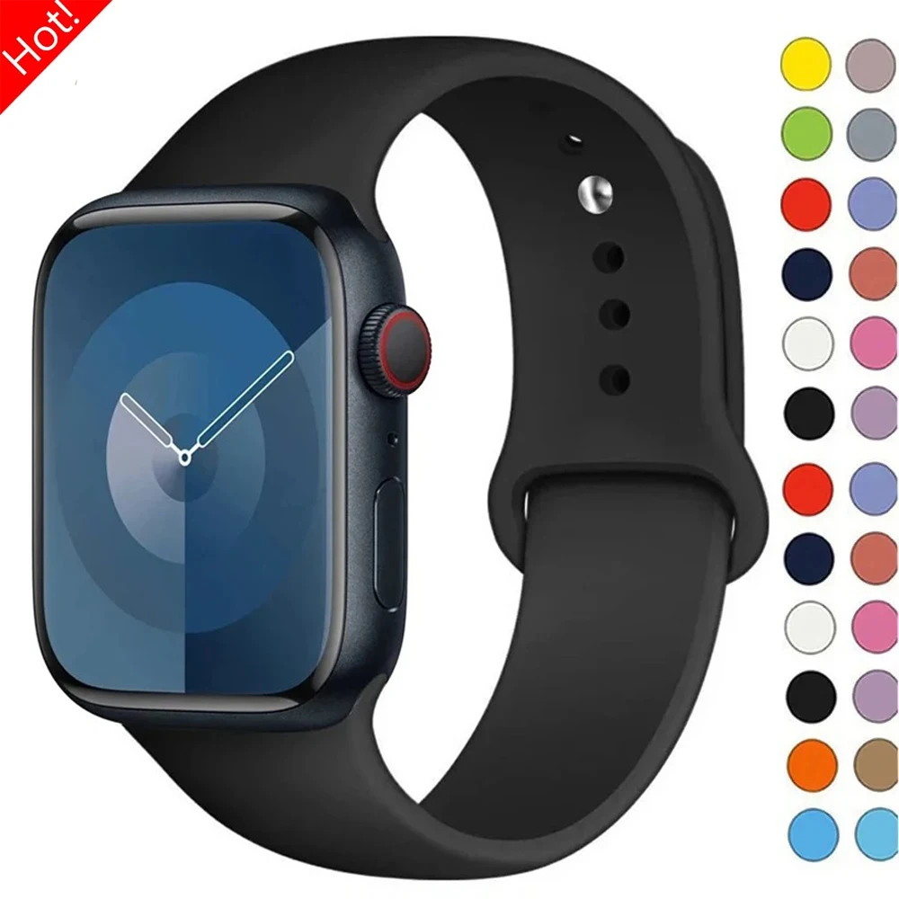 

Silicone Band For Apple Watch strap 44mm 45mm 40mm 41mm 42-38mm 46 mm sport bracelet iwatch series 8 7 6 5 4 3 SE 9 Ultra 2 49mm