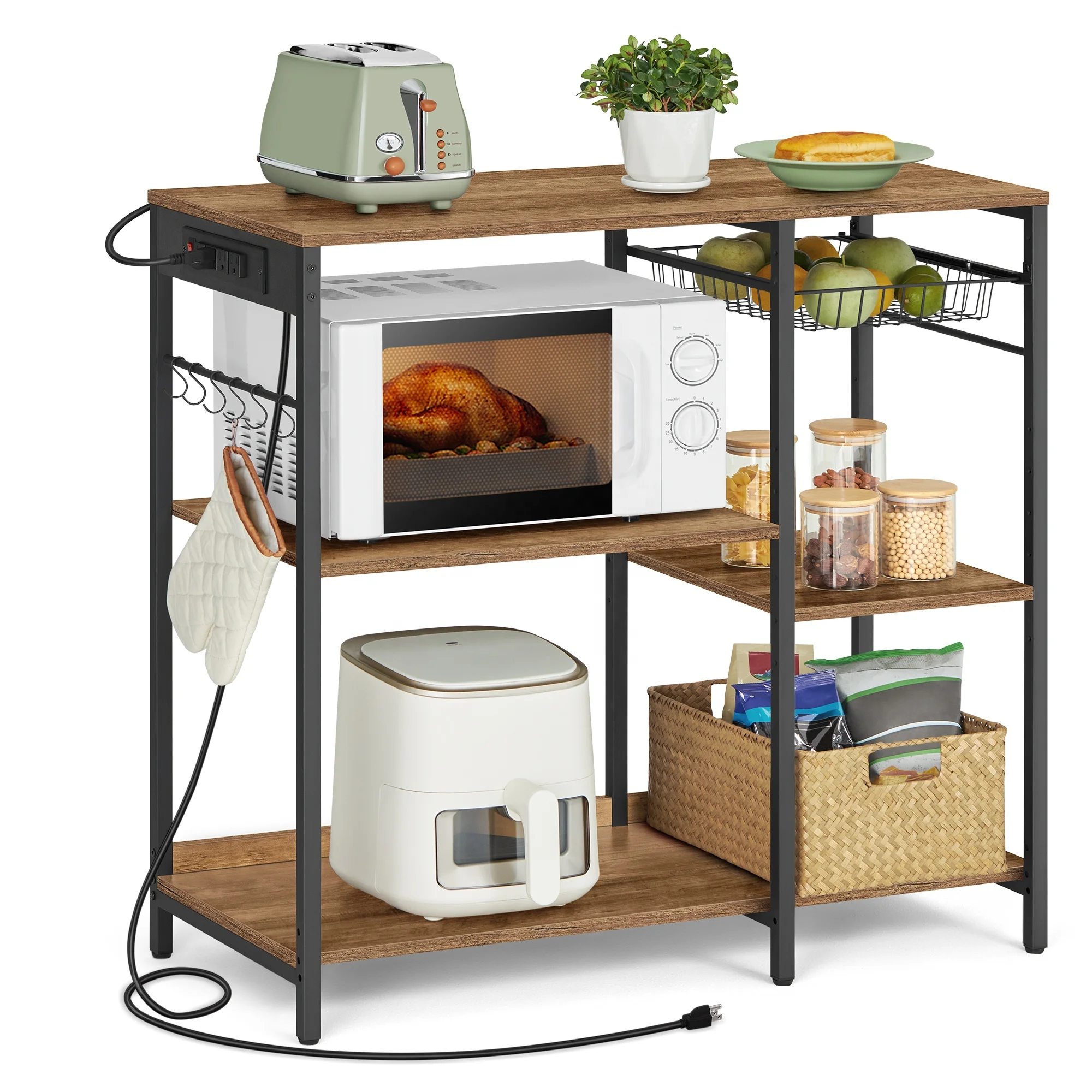 3-Tier  Kitchen Baker's Rack Kitchen Storage Organizer kitchen corner storage shelf with charging socket