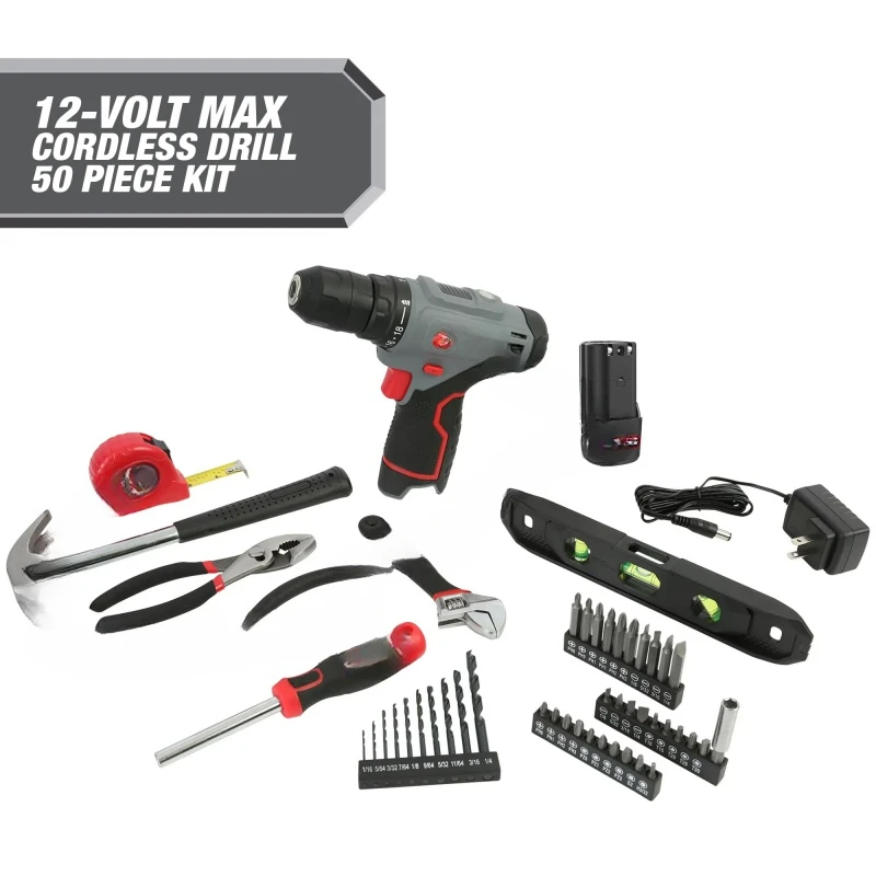 Lithium-Ion Cordless 3/8-Inch Drill Driver 50-Piece Project Kit and, Gifts For Mom and Dad,