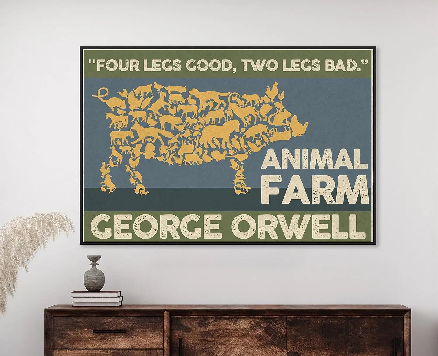 Retro Metal Tin Sign  Animal Farm Pig Poster Four Legs Good Two Legs Bad Animal Farm Poster George Orwell Poster Fa-aluminum
