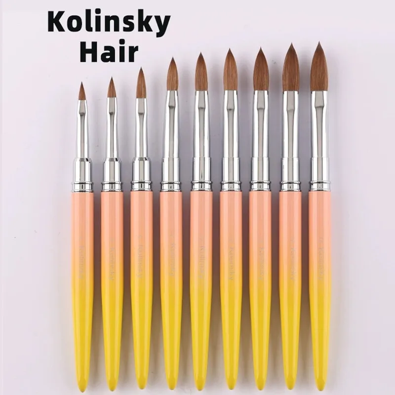 

1 шт., желтая ручка, кисть для дизайна ногтей с волосами Kolinsky, акриловый УФ-гель, ручка для резьбы, кисть, жидкий порошок, сделай сам, инструменты для рисования ногтей