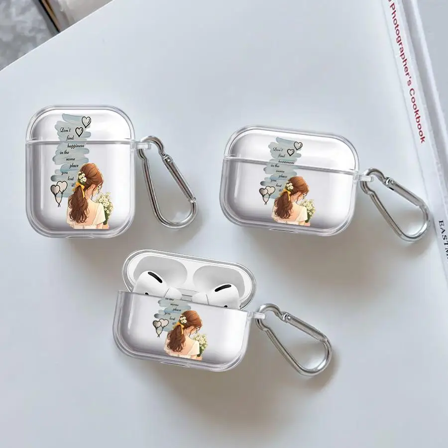 Simple Girl Pattern Case For Airpods 4 Pro2 Pro 2 3 1 Pro3 Clear Earphone Cases Cover