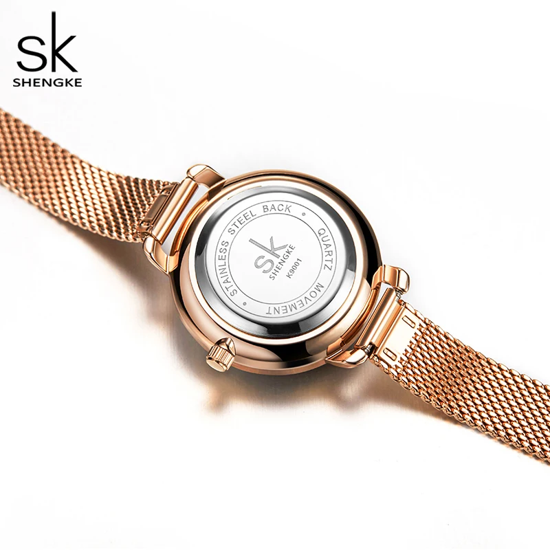 Shengke Fashion Women\'s Watches Top Luxury Design Woman Quartz Wristwatches Brand Elegant Gifts Clock for Female Rose gold Color