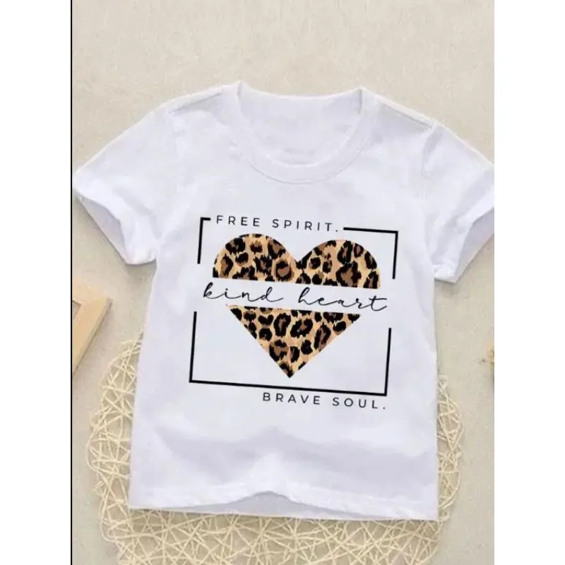 

Leopard Love Heart Cute TopKids Tees Tops Short Sleeve Fashion O-neck Girls Boys Summer Cartoon Outfits T-shirts Children Clothe