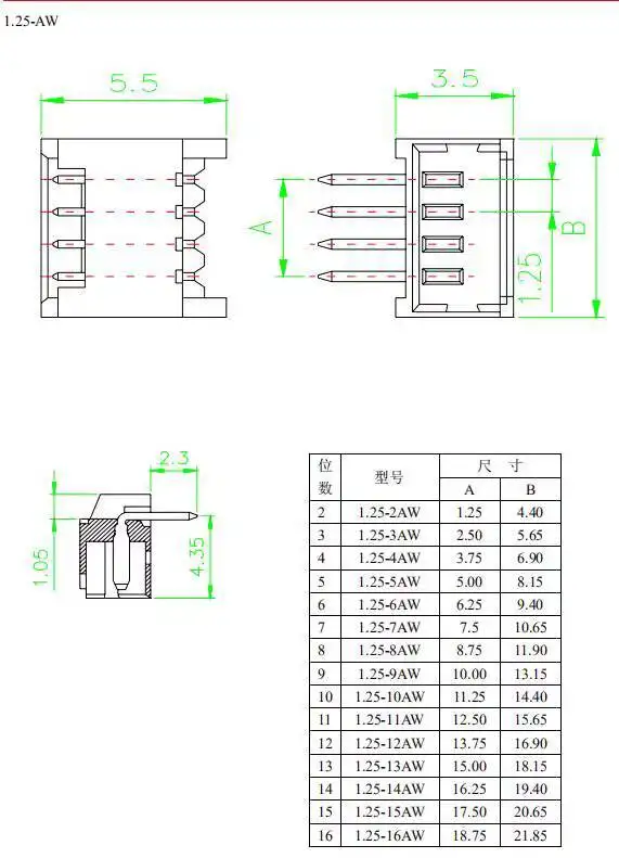 20 Sets 1,25-mm-Steckverbinder mit geraden und gebogenen Stiften + Federstück 2P 3P 4P 5P 6P 7P 8P 10P – Detail 3
