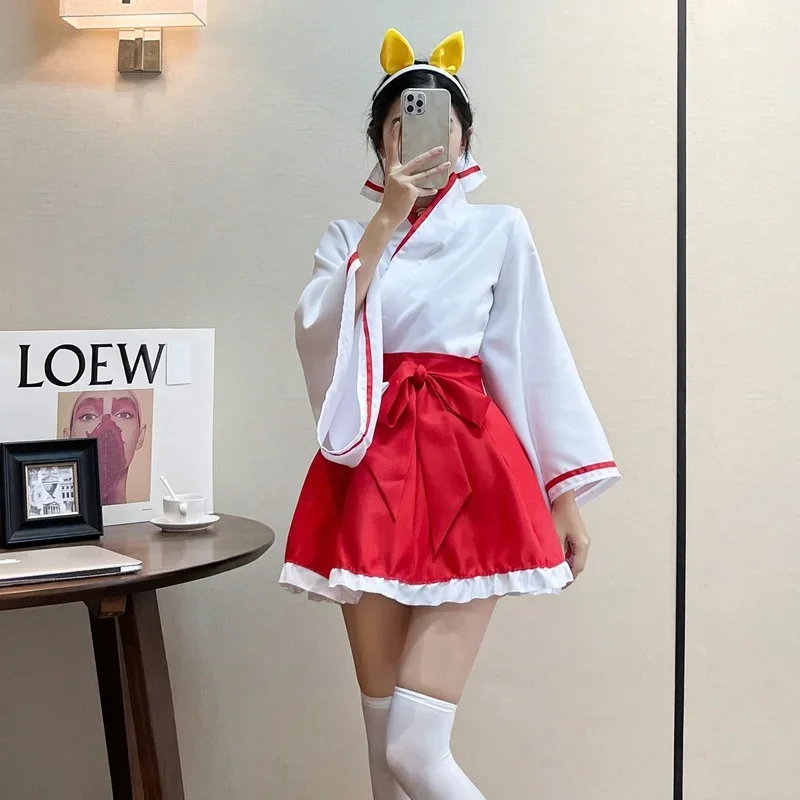 Japanese Kawaii Kimono Robe Anime Cosplay Kimono Dress Plus Size Lolita Clothing Long Sleeve Red White Maid Outfits dropshipping