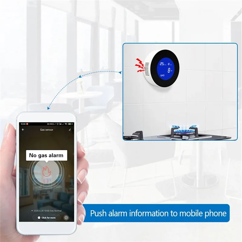 【NOVO】Detector de vazamento de gás wi-fi Tuya Detector de gás inteligente com função de temperatura com display LCD com aplicativo Tuya Plugue UE