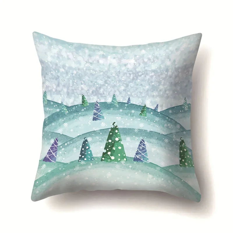 45x45cm Cartoon Fawn Snow Scene Pillow Cover Living Room Sofa Office Seat Car Waist Cushion   Home Decoration