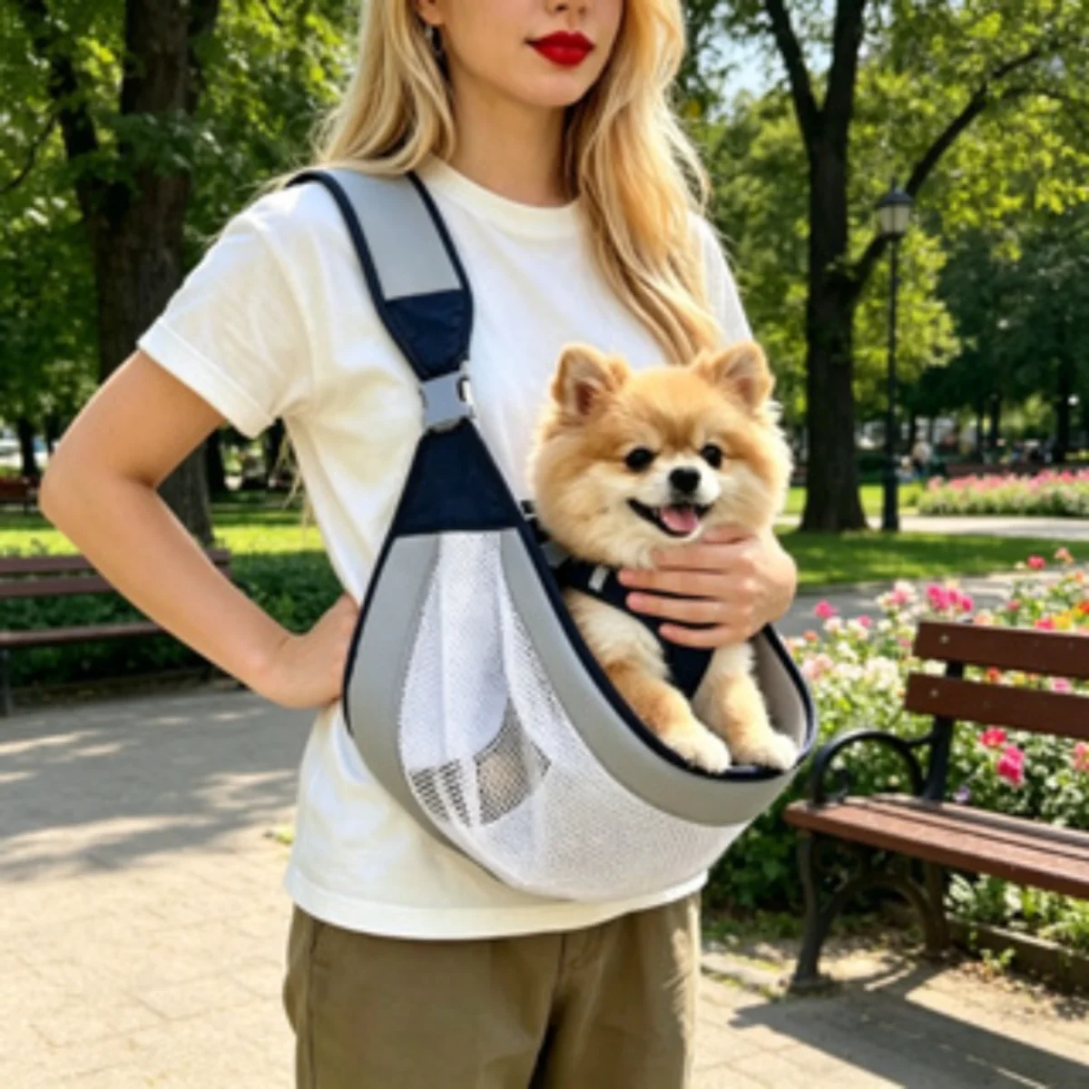 Haustier-Tragetasche Rucksack Umhängetasche Atmungsaktives Netzgewebe Katzen- und Hunde-Reiseträger mit Schnallenverschluss Belüftetes Design Outdoor-Zubehör – Detail 3