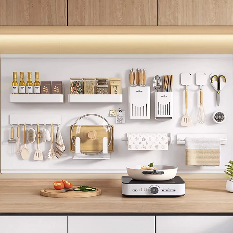 Kitchen perforated board storage rack wall mounted storage rack hook home refrigerator magnetic absorption box metal wall panel