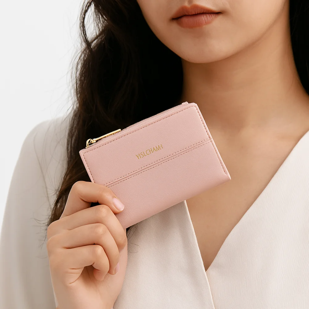 

Elegant Women Short Wallet Large Capacity Pu Leather Business Card Holder Simple Solid Color Bank/ID/Credit Card Bag Evening Out