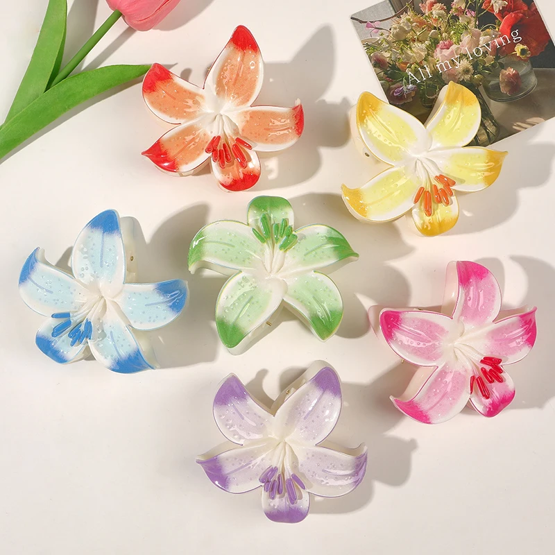 

Цветок нарциса, разноцветная градиентная заколка для волос с аэрозольной краской, элегантная женская заколка в виде акулы, аксессуар для волос