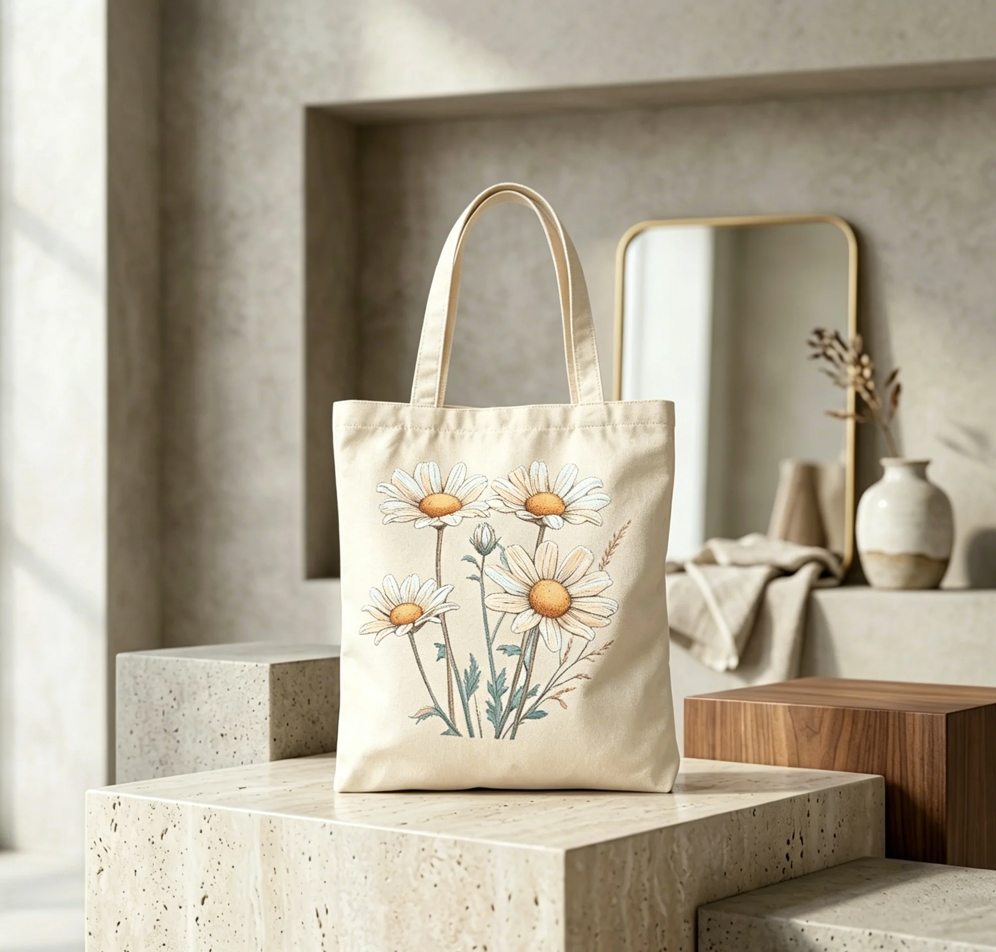 Daisy Blumen-Tragetaschen für Damen, trendige Canvas-Tasche, große Einkaufstasche, bestes Geschenk für sie, Büchertasche, Clutch – Detail 3