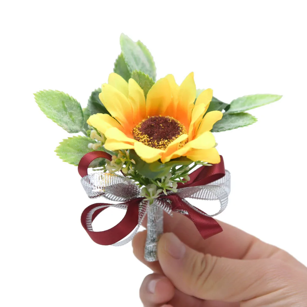 810 عباد الشمس بروش القماش الزفاف العروة الشريط-الأحمر أنيقة العروس العريس الصدار العروس الملابس دبابيس الصدر الزفاف