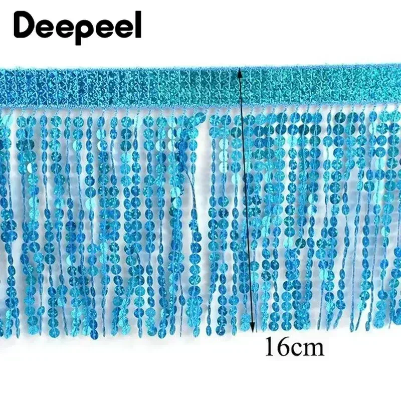 2/5/9Meters 16cm Sequin Tassel Fringe Lace Trim for Sewing Curtain Latin Dress Clothes Fabric DIY Decorative Ribbon Accessories