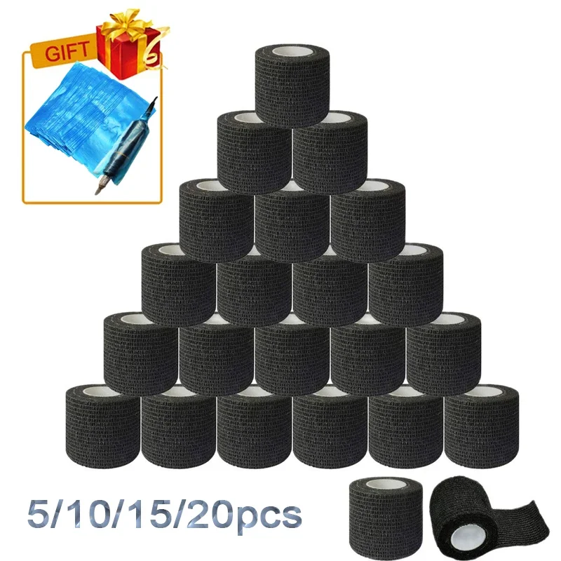 

5/10/15/20PCS Black Tattoo Grip Bandage Cover Wraps Tapes Nonwoven Waterproof Self Adhesive Finger Protection Tattoo Accessories