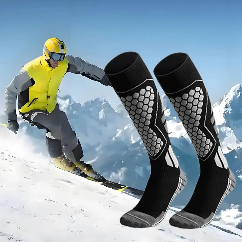 

1 pairs Ski Socks Thermal Winter Cotton Socks Man High Elastic Sports Socks Snowboarding Cycling Adult Skiing Thicker Leg Warm