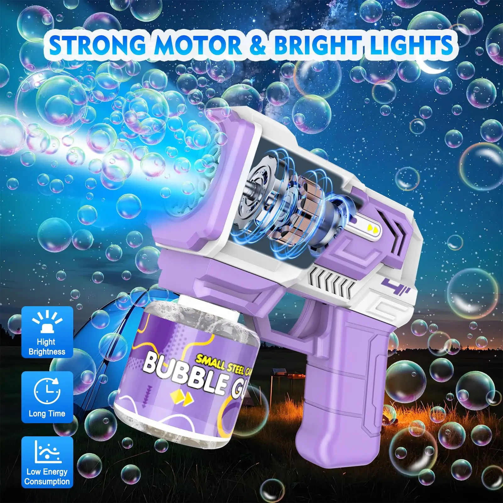 Bubble Gun with Lights, Bubble Machine with Bubble Solution,Bubble Guns for Wedding, Birthday, Parties, Outdoor Toy Gift