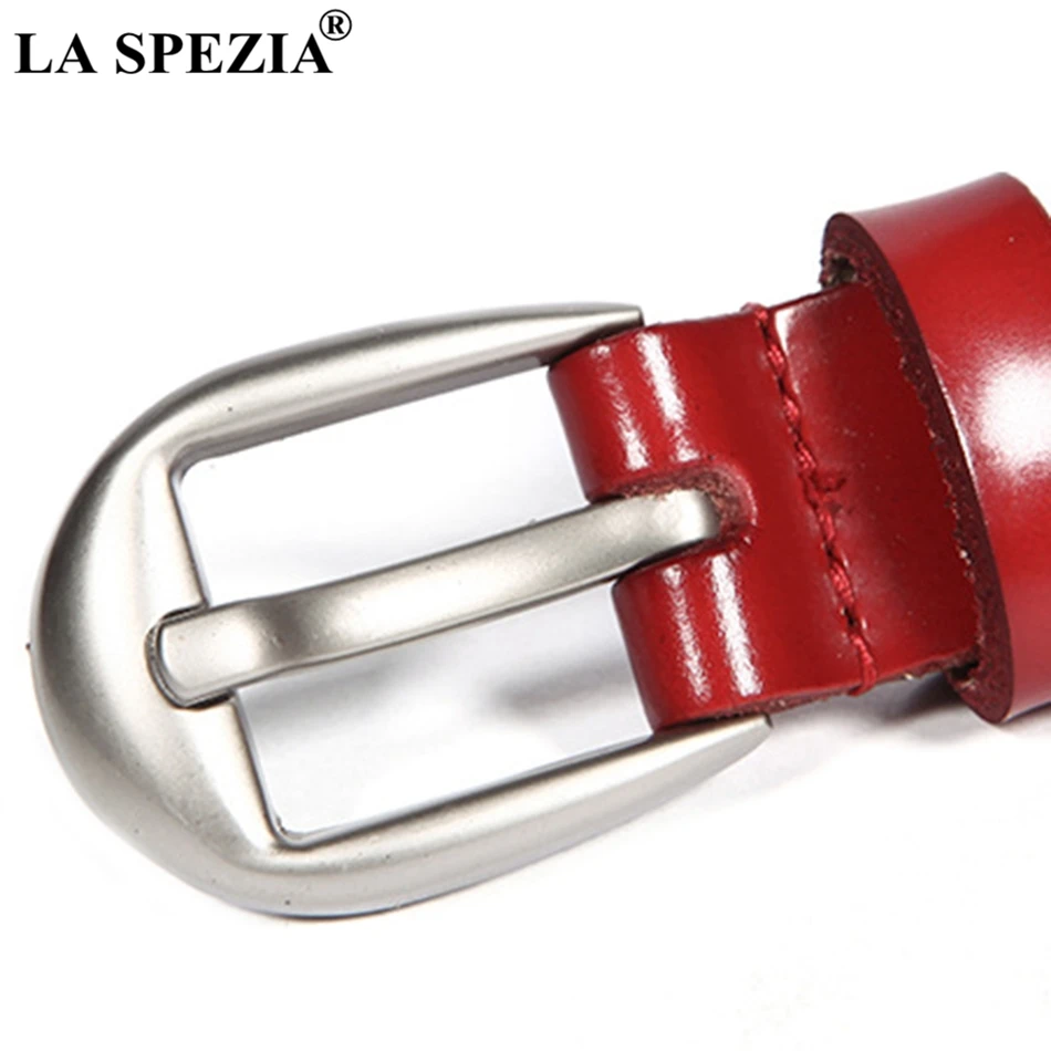 LA SPEZIA White Belt Women Real Leather Chain Pin Buckle Belt Female Classic Genuine Leather Cowhide Ladies Thin Belt With Holes