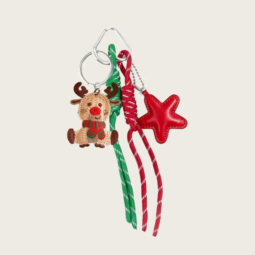 Gestrickter Weihnachtstaschenanhänger, niedlicher Cartoon-Häkel-Schlüsselanhänger, Vintage-Roter-Stern-Weihnachtsmann-Rentier-Anhänger, Weihnachtsstrumpffüller – Detail 12